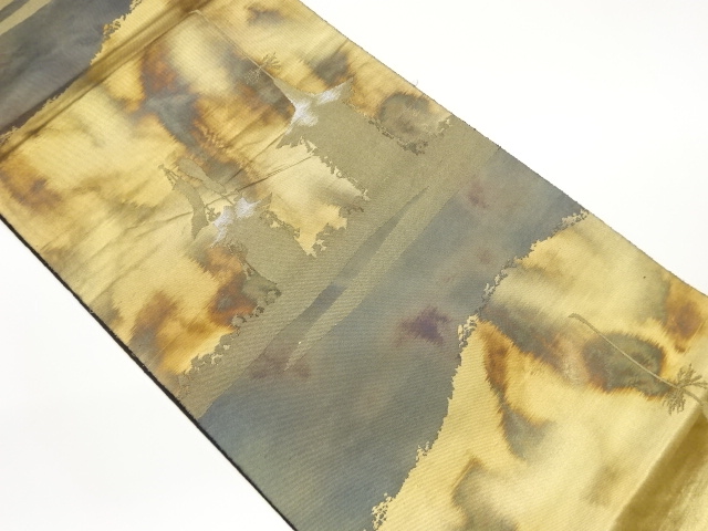 引箔霞に鉾模様織出し袋帯